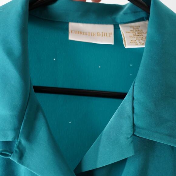 Vintage Christie & Jill Teal Blue Long Sleeve Button Up Womens 20W Plus Size - Picture 4 of 7